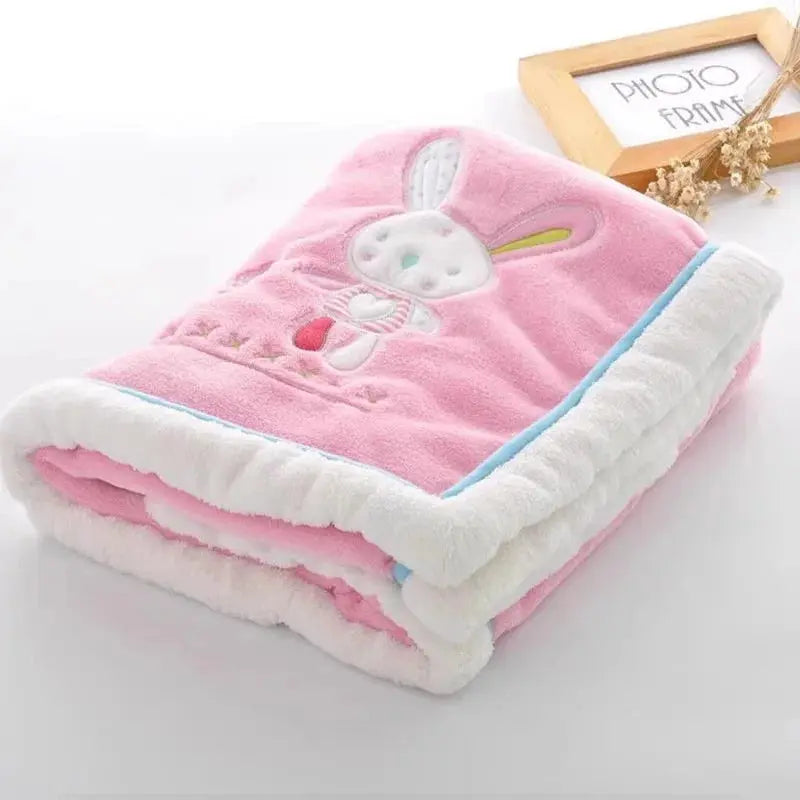 Couverture bébé en flanelle lapin rose