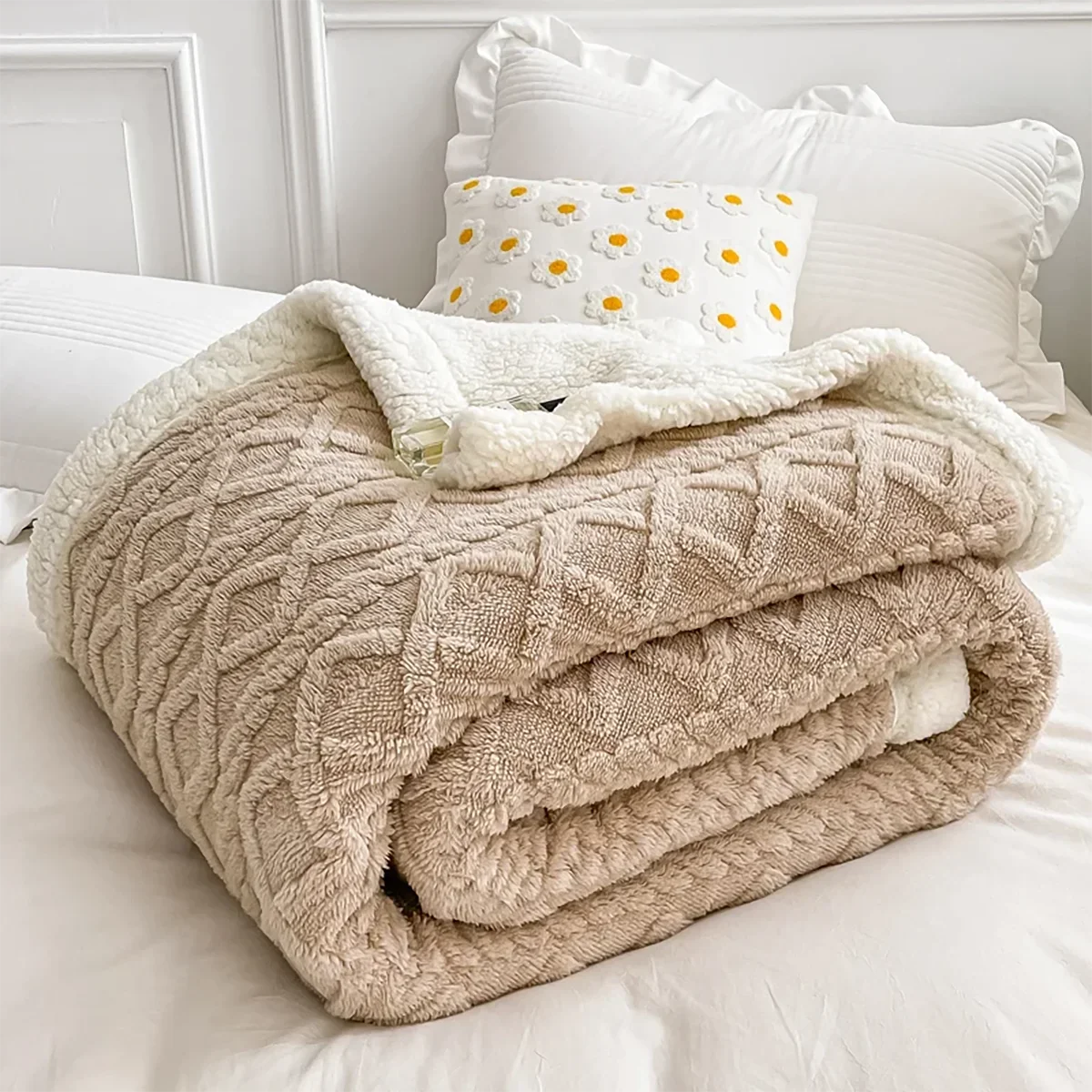 Couverture d'hiver en laine épaisse khaki