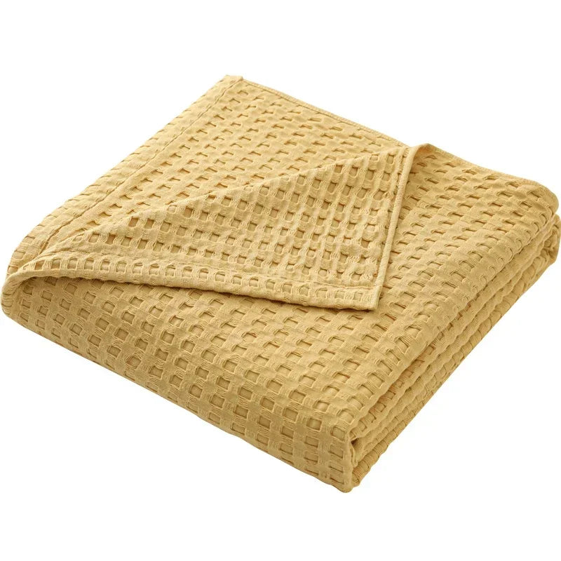 Couverture de lit en coton à carreaux gaufrés d'été jaune