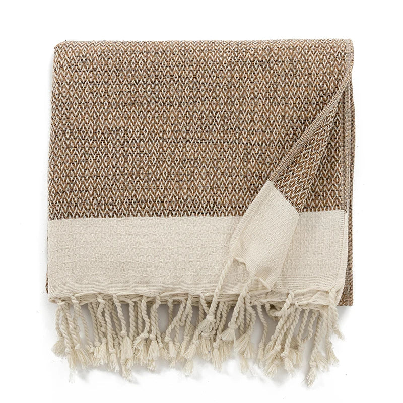 Couverture en coton turc avec pompons décoratifs