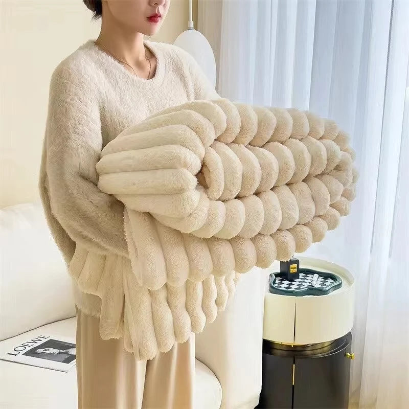 Couverture polaire épaissie beige