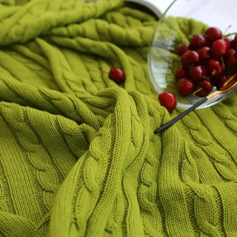 Couverture tricotée 100% coton vert