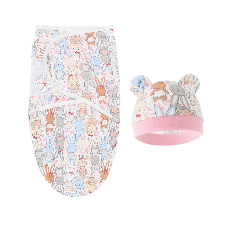 Couvertures et bonnets pour bébé en coton lapin rose
