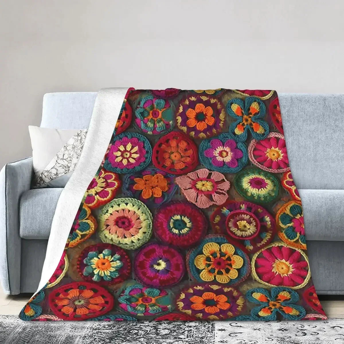 Couverture au Crochet Coloré pour lit et Canapé