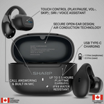 Sharp HP-TW45-BK Earclip Open-Ear True Wireless Earbuds – Secure Fit, IPX4 Water Resistant - Vignette | Home Cozy Nest
