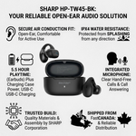 Sharp HP-TW45-BK Earclip Open-Ear True Wireless Earbuds – Secure Fit, IPX4 Water Resistant - Vignette | Home Cozy Nest