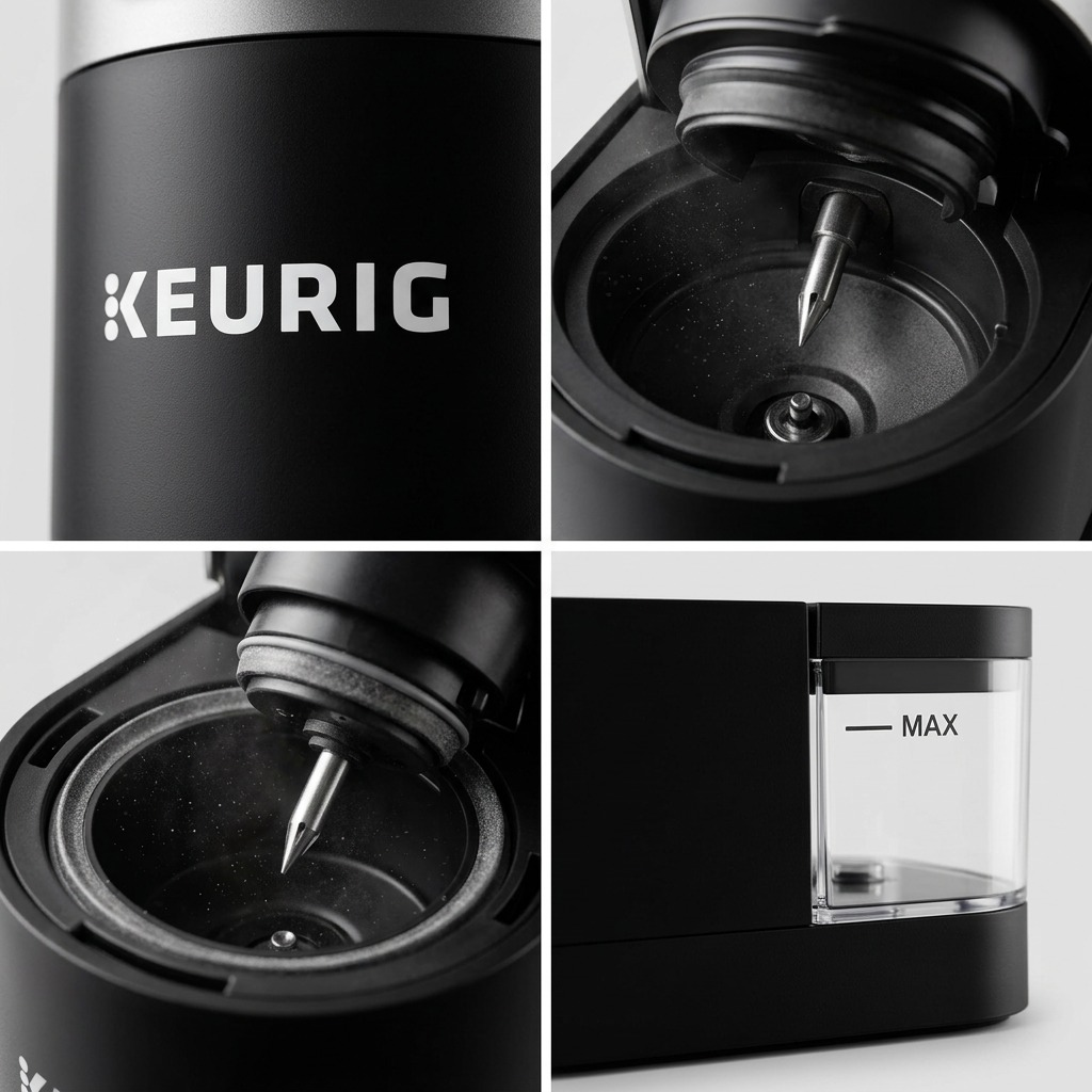 Macro detail shot focusing on the texture, Keurig logo, and Multistream Technology piercing needle.
