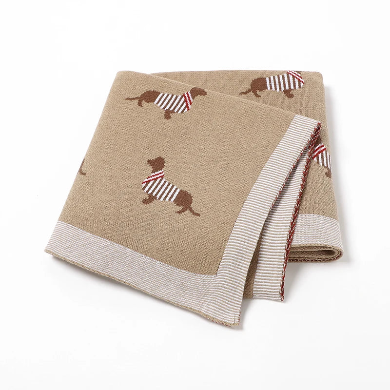 Couverture 100% coton tricotée pour bébé fille et garçon khaki