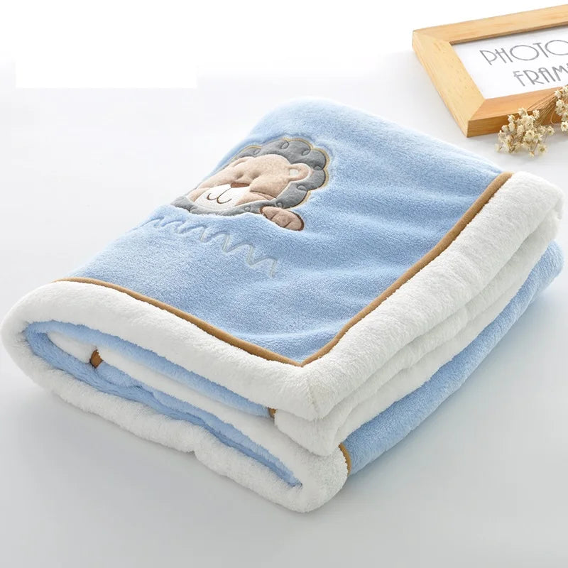 Couverture bébé en flanelle  bleu lion