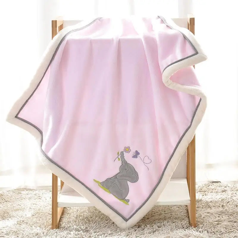 Couverture bébé en flanelle éléphant rose