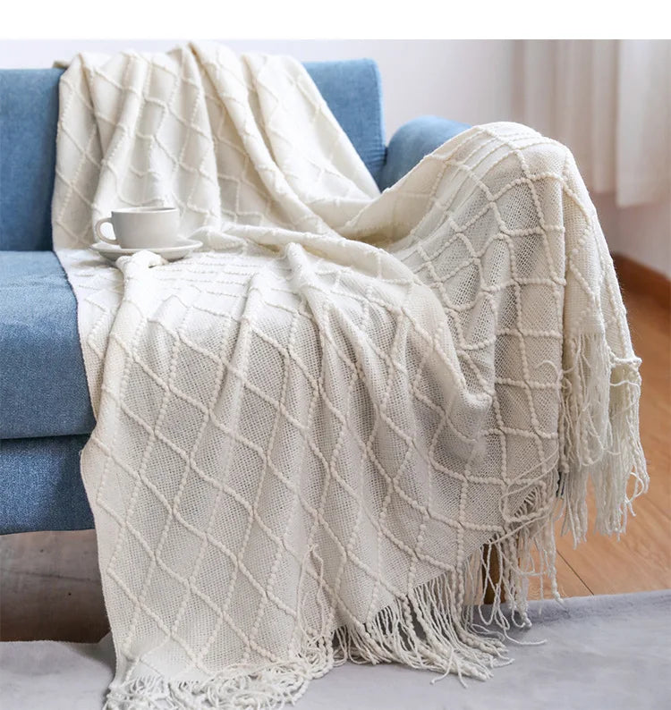 Couverture chaude tricotée crème