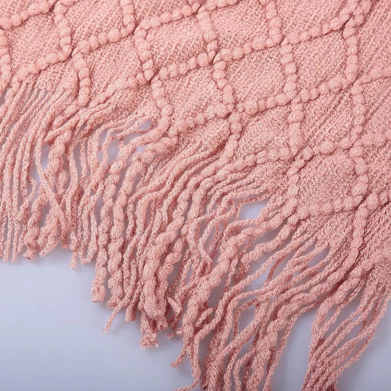 Couverture chaude tricotée franges