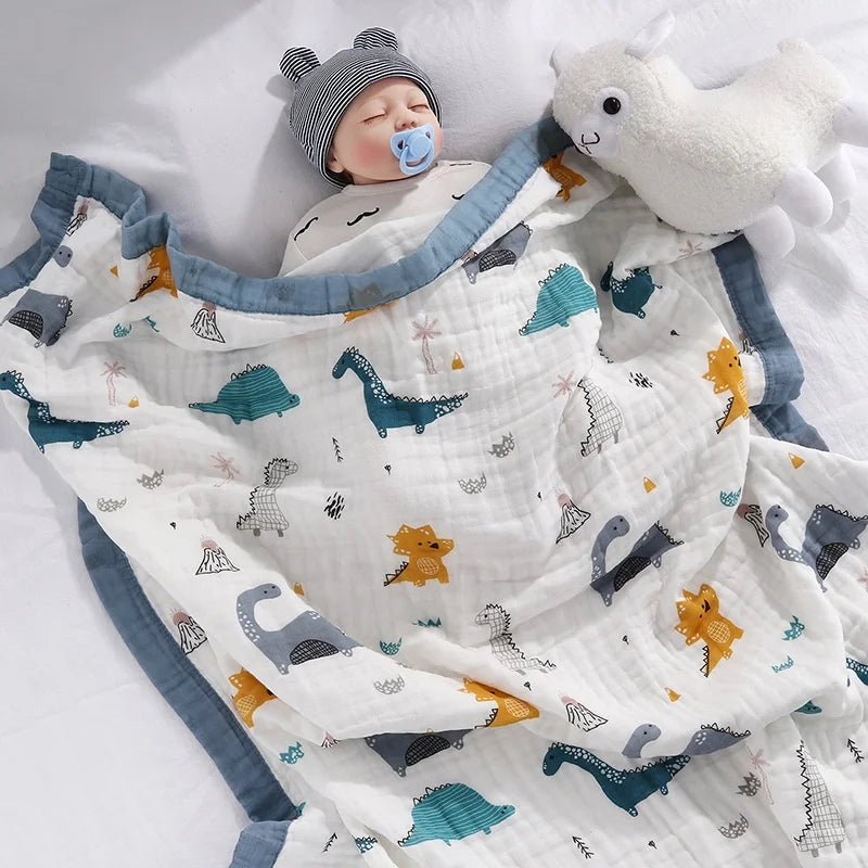 Couverture de bébé en coton à 6 couches- dino