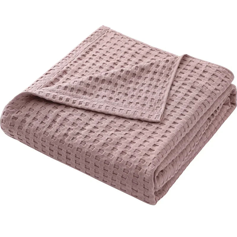 Couverture de lit en coton à carreaux gaufrés d'été rose
