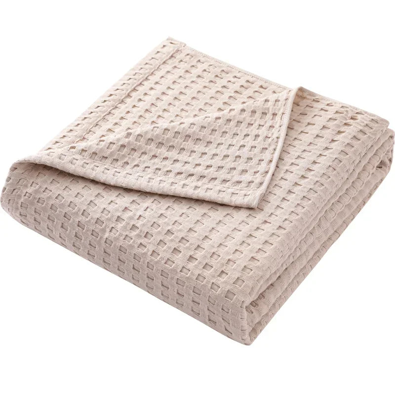 Couverture de lit en coton à carreaux gaufrés d'été beige