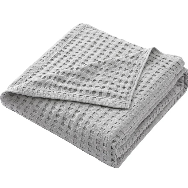 Couverture de lit en coton à carreaux gaufrés d'été gris