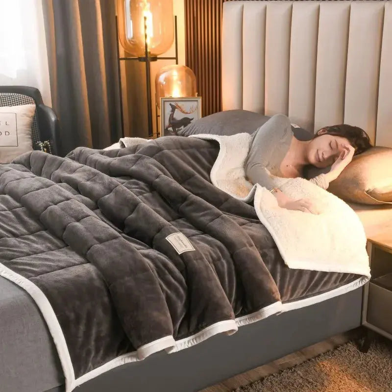 Couverture de lit épaisse en cachemire d'agneau gris foncé