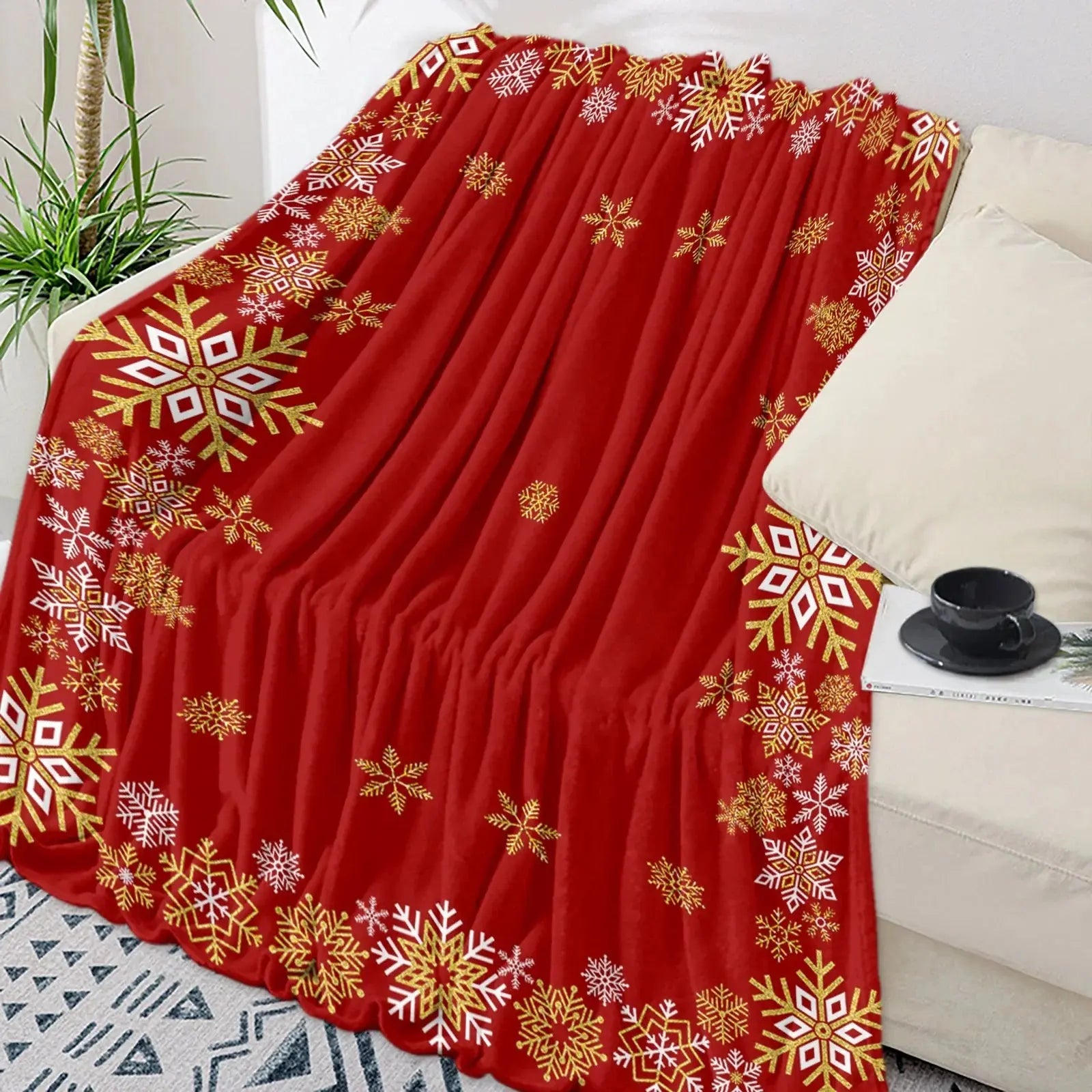 Couverture de noel chaude rouge et or