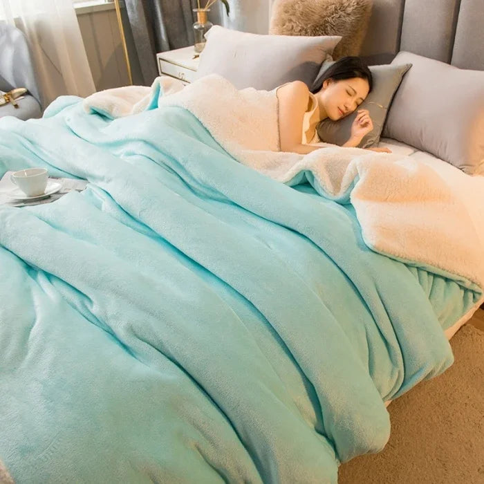 Couverture en laine bleu lac