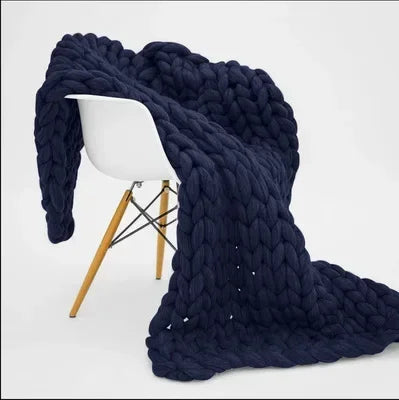 Couverture grosse maille bleu marin