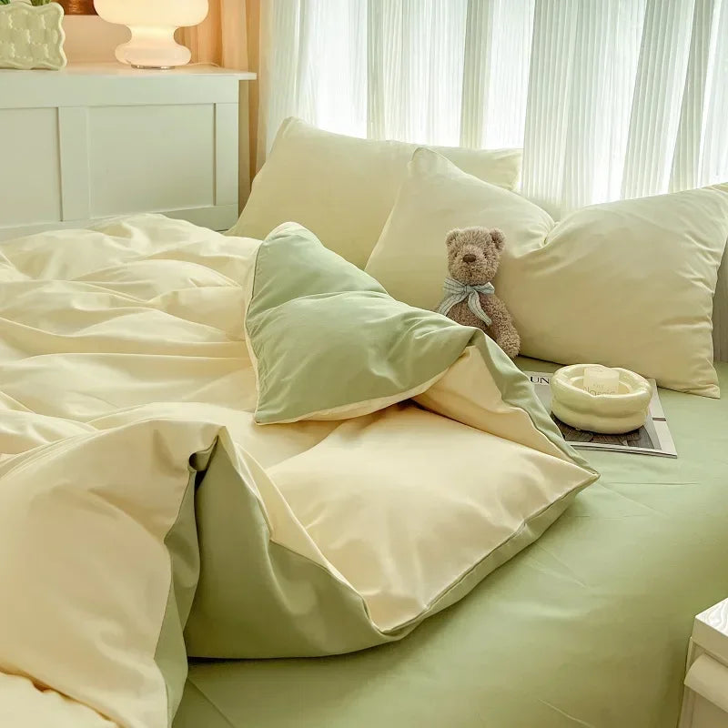 Couverture literie avec couette jaune et vert 
