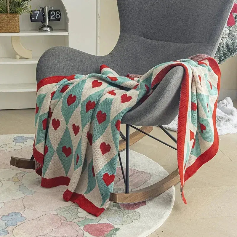 Couverture nordique cosy motif en coeur