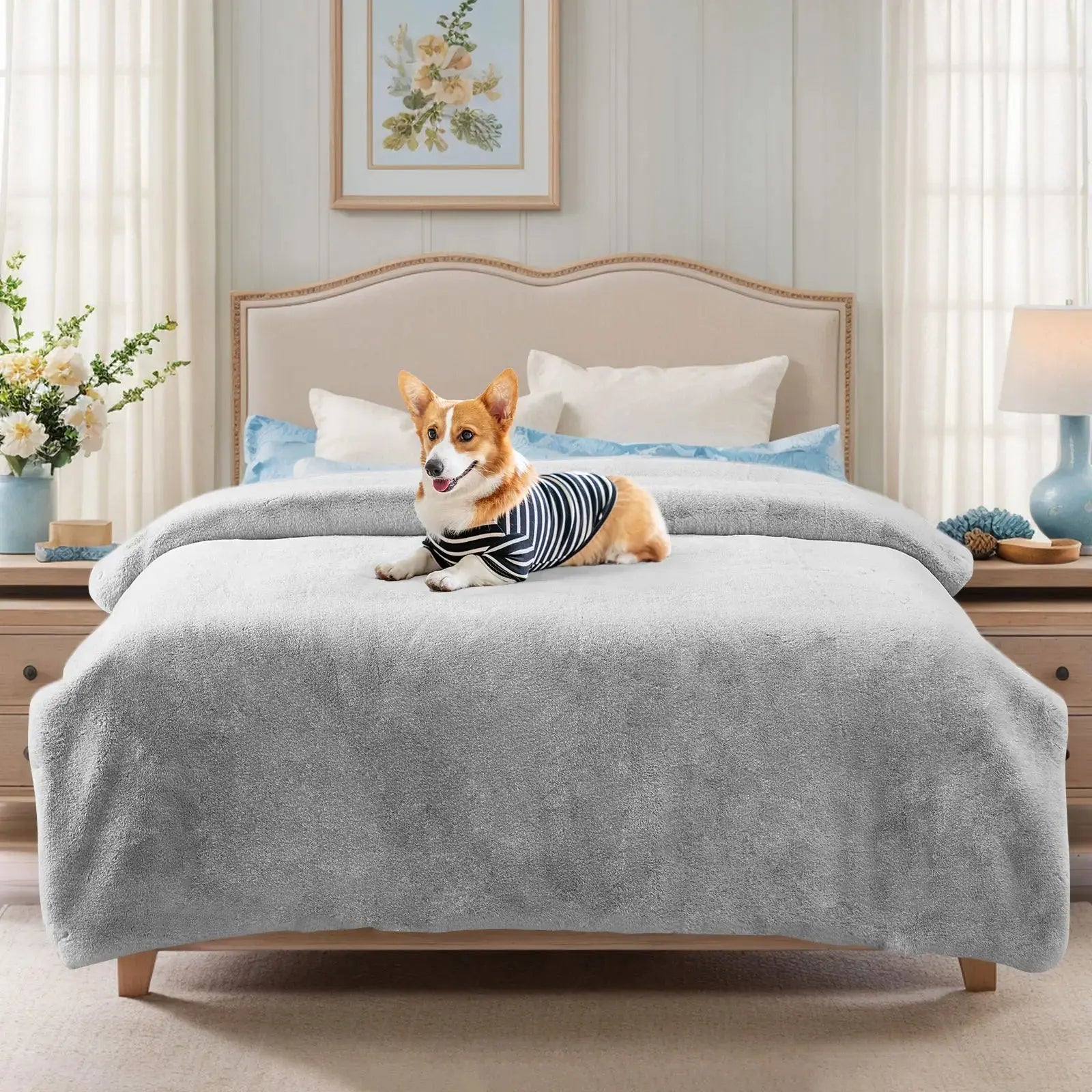 Couverture polaire douce et luxueuse gris claire