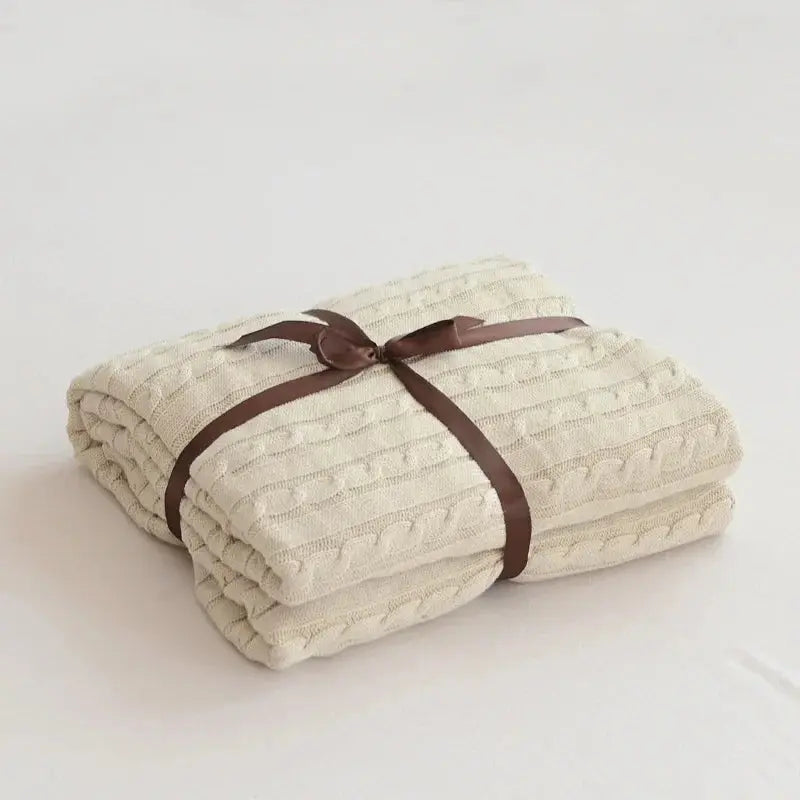 Couverture tricotée 100% coton beige