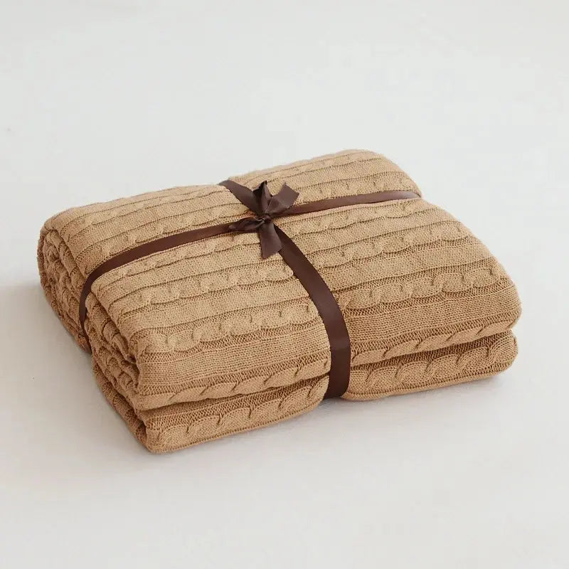 Couverture tricotée 100% coton khaki
