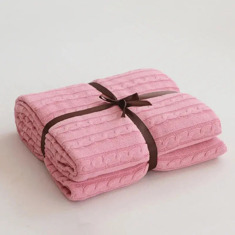 Couverture tricotée 100% coton rose