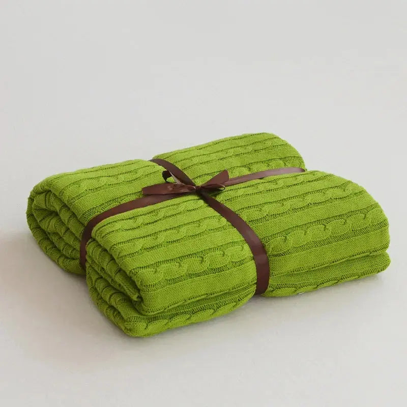 Couverture tricotée 100% coton vert 