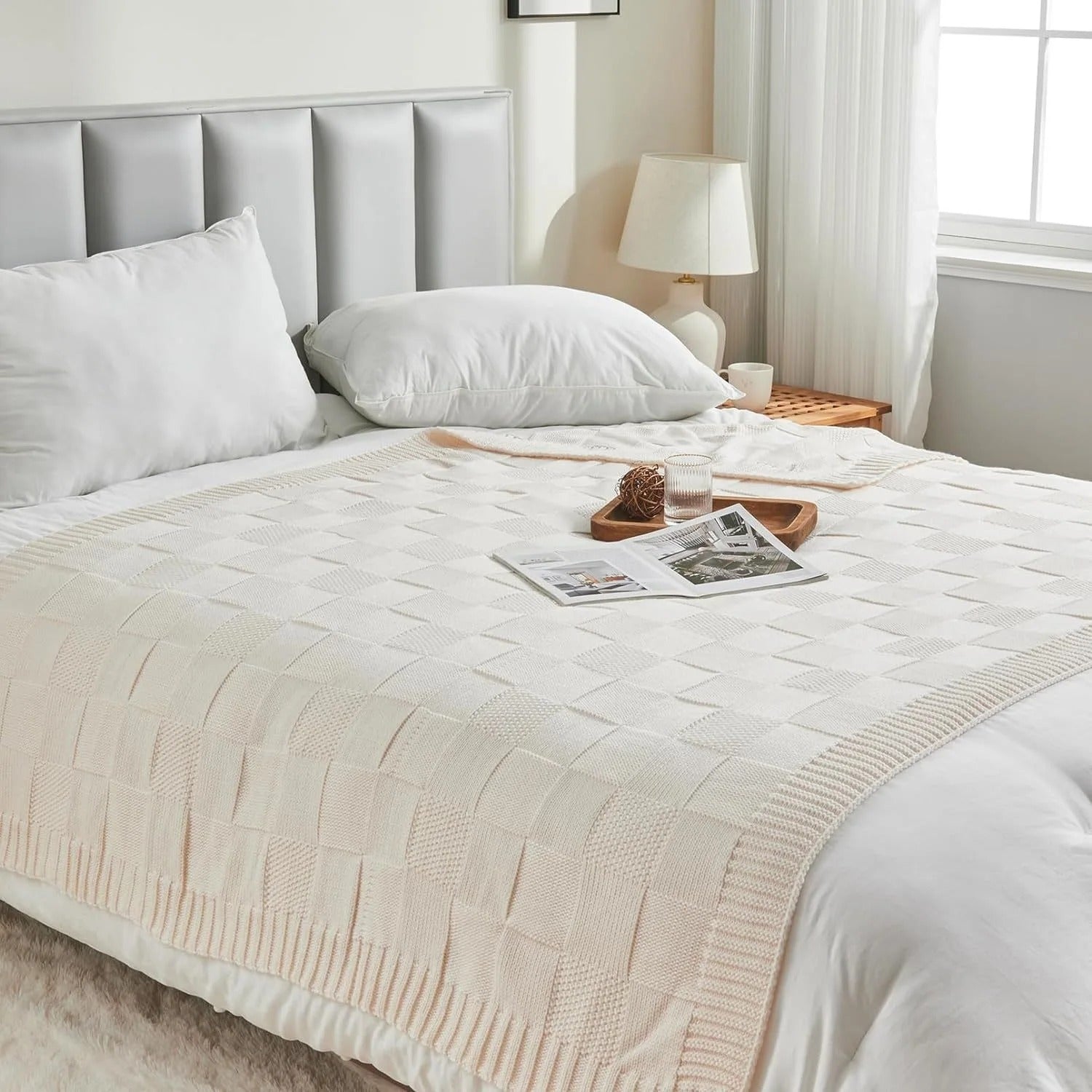 Couverture tricotée en laine blanc
