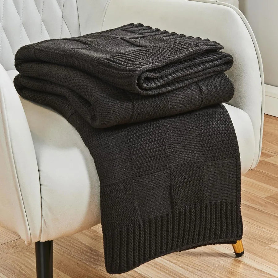 Couverture tricotée en laine noir 