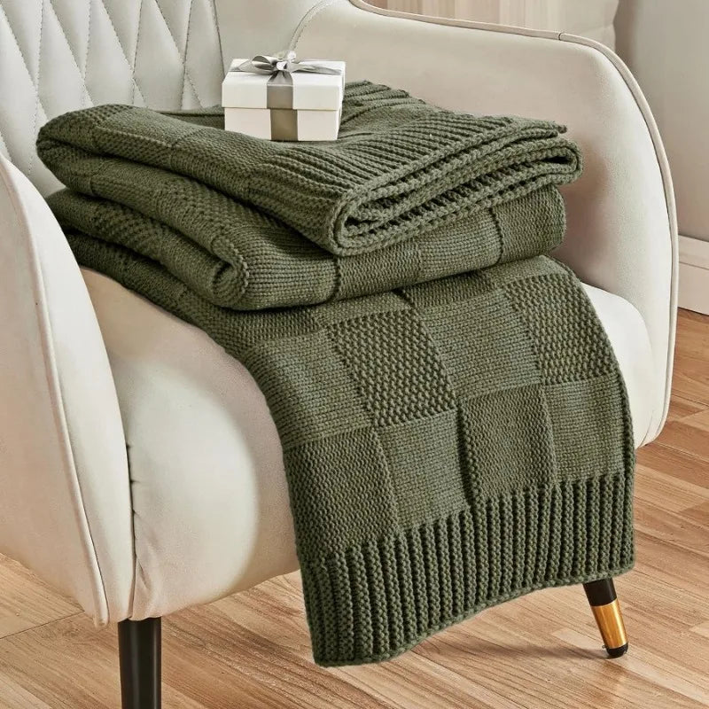 Couverture tricotée en laine vert