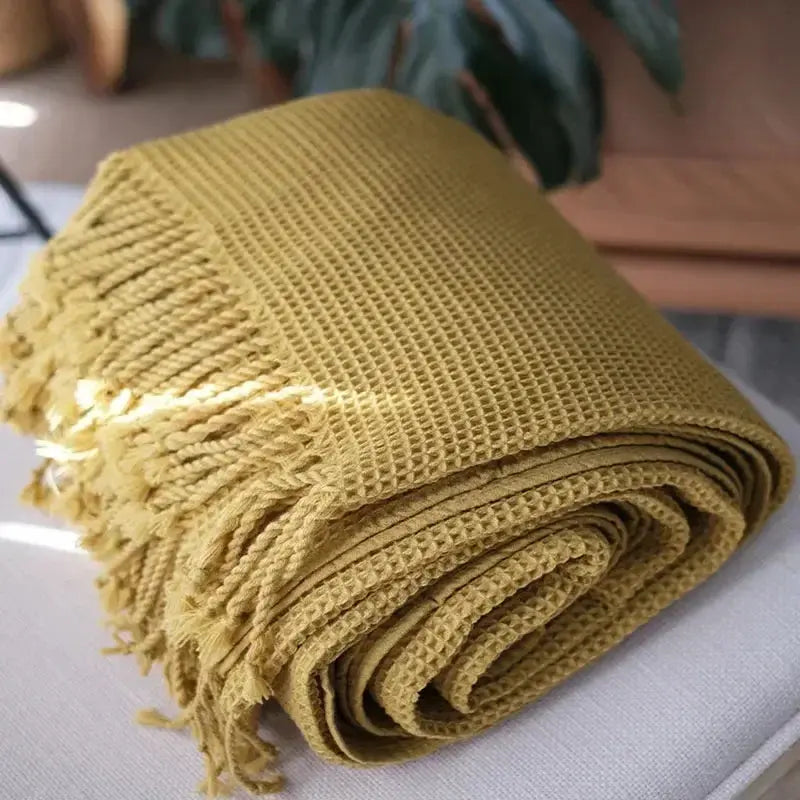 Couverture tricotée nordique jaune