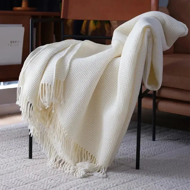 Couverture tricotée nordique beige