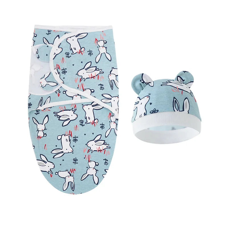 Couvertures et bonnets pour bébé en coton lapin bleu